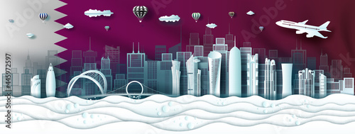Travel landmarks modern architecture Qatar in Doha famous city downtown.