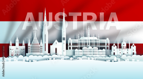 Illustration Anniversary celebration Austria day in Austrian flag background.
