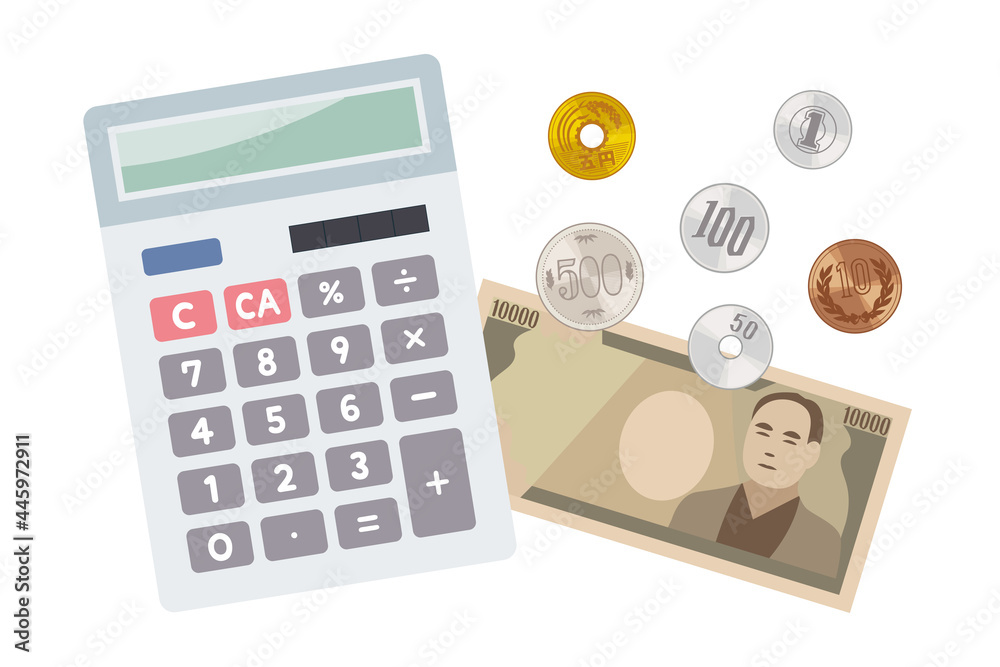 お金のイラスト電卓日本硬貨日本紙幣Stock Vector | Adobe Stock
