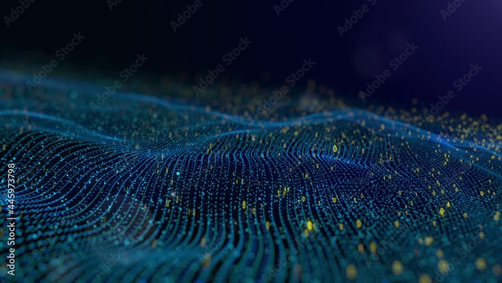 Motion graphic digital waves binary code background.