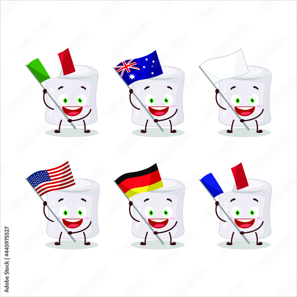 Marshmallow cartoon character bring the flags of various countries. Vector illustration Marshmallow cartoon character bring the flags of various countries. Vector illustration