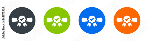 Graduation diploma icon vector illustration. Qualification symbol. Degree from college or university concept