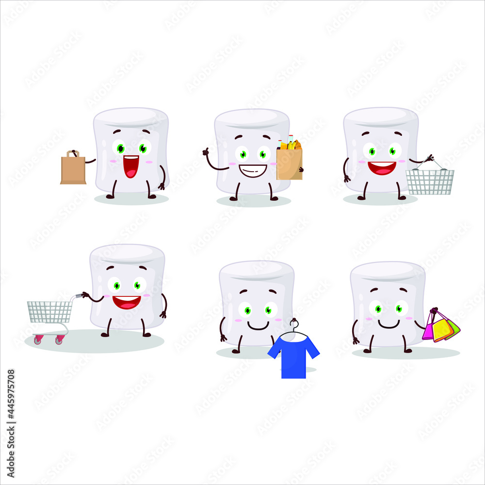 A Rich marshmallow mascot design style going shopping. Vector illustration