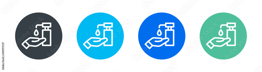 Hand with sanitizer gel bottle icon. Hygiene concept. Vector illustration Hand with sanitizer gel bottle icon. Hygiene concept. Vector illustration