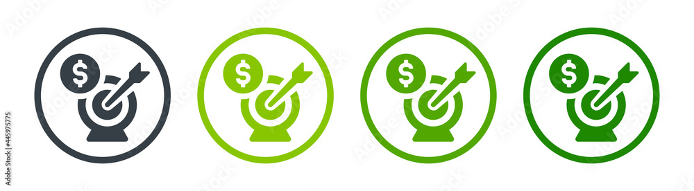 Money targeting icon. Target with dollar symbol icon isolated on white background. Financial goal concept. Money targeting icon. Target with dollar symbol icon isolated on white background. Financial goal concept.