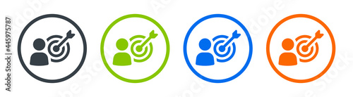 target user icon vector illustration. Person with arrow on bullseye icon.