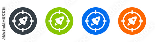 Mission focusing icon. Containing rocket on sniper center point symbol. Business goal and objective concept.