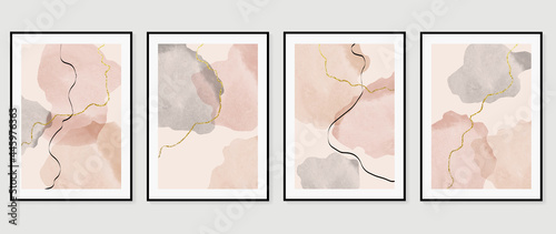 Abstract art watercolor background vector. Minimal hand painted watercolor and line art illustration.  Design for wall decoration, wall arts, cover, postcards, brochure. 