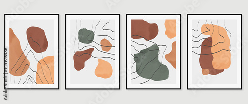 Abstract art watercolor background vector. Minimal hand painted watercolor and line art illustration.  Design for wall decoration, wall arts, cover, postcards, brochure. 