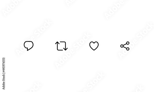 Reply Tweet, Retweet, Like, and Share. Icon Set of Social Media Elements. Vector Illustration