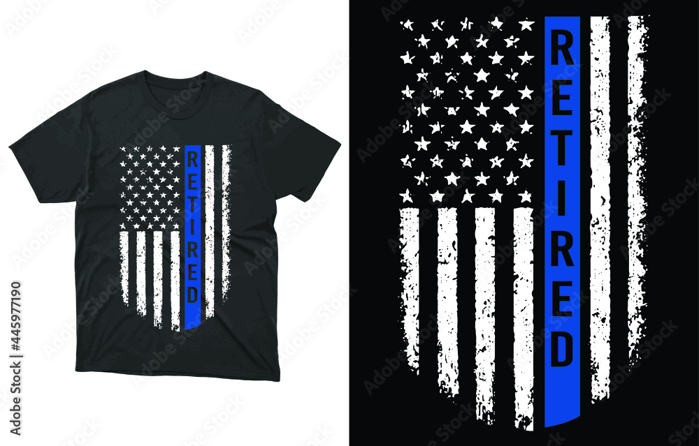 Retired Police T-Shirt Vector Design, American Flag Thin Blue Line Shirt 