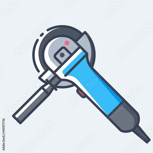 Electric angle grinder with handle and adjustable guard vector outline flat icon. Hand construction tool for renovation work.