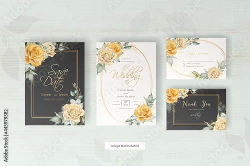 watercolor wedding invitation template with arrangement flower and leaves