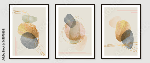 Abstract art watercolor background vector. Minimal hand painted watercolor and line art illustration.  Design for wall decoration, wall arts, cover, postcards, brochure. 