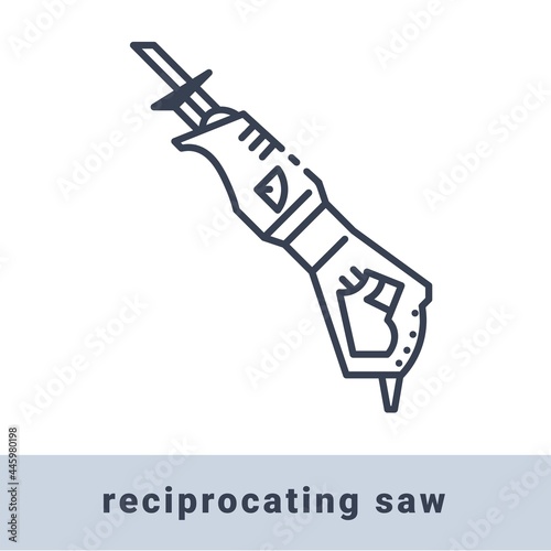 Electric reciprocating saw with steel toothed blade monochrome icon. Hand construction tool for renovation woodwork.