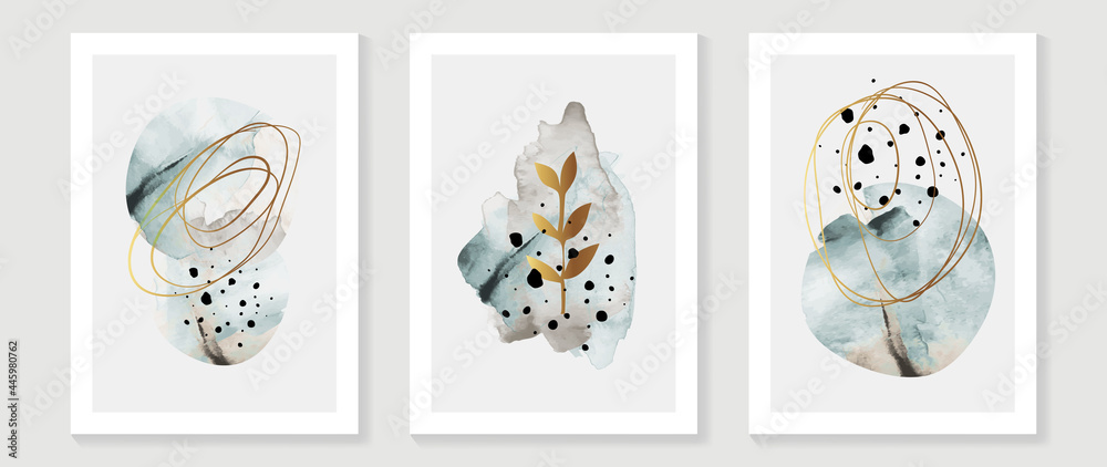 Abstract art watercolor background vector. Minimal hand painted watercolor and line art illustration. Design for wall decoration, wall arts, cover, postcards, brochure.