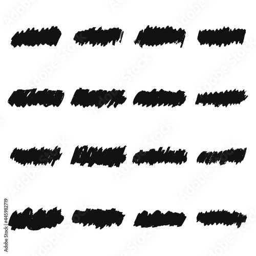 Set of Grunge Brush Strokes, Vector Ink Brush Strokes Set