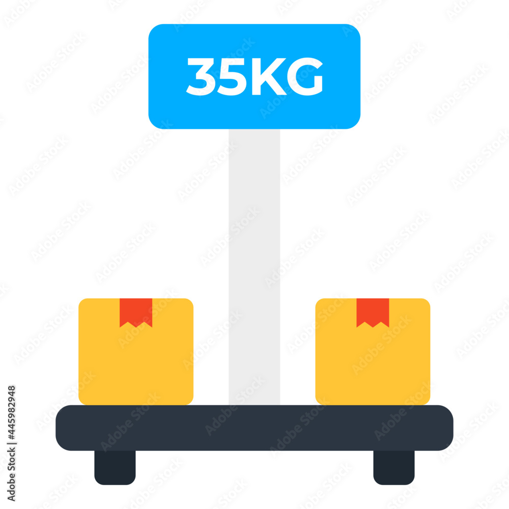 Parcels on weight machine, icon of cargo weighing