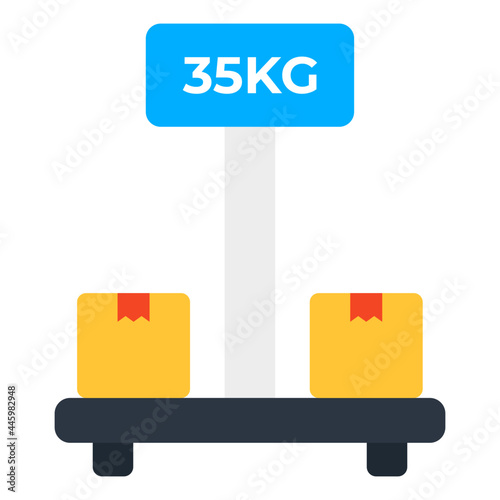 Parcels on weight machine, icon of cargo weighing