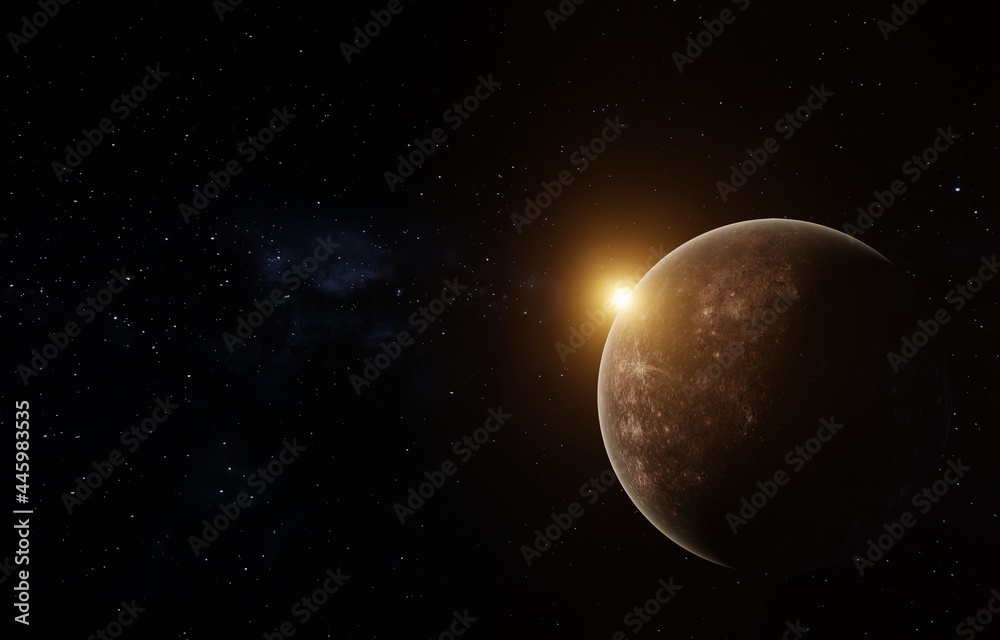 Red planet sphere in the empty universe, 3d rendering.