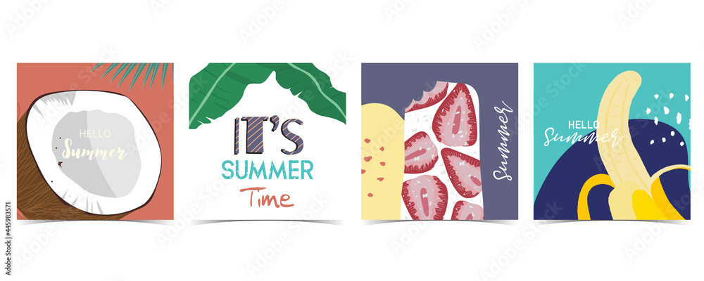Collection of summer background set with coconut,banana.Hello summer