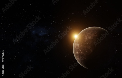 Red planet sphere in the empty universe, 3d rendering.