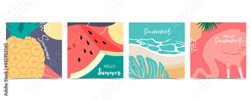 Collection of summer background set with pineapple,watermelon.Hello summer