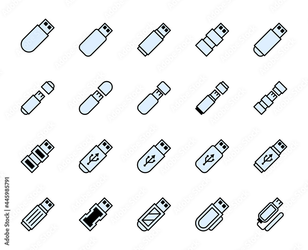 Usb icon set. Collection of high-quality color outline logo for web site design and mobile apps. Vector illustration on a white background. Usb icon set. Collection of high-quality color outline logo for web site design and mobile apps. Vector illustration on a white background.
