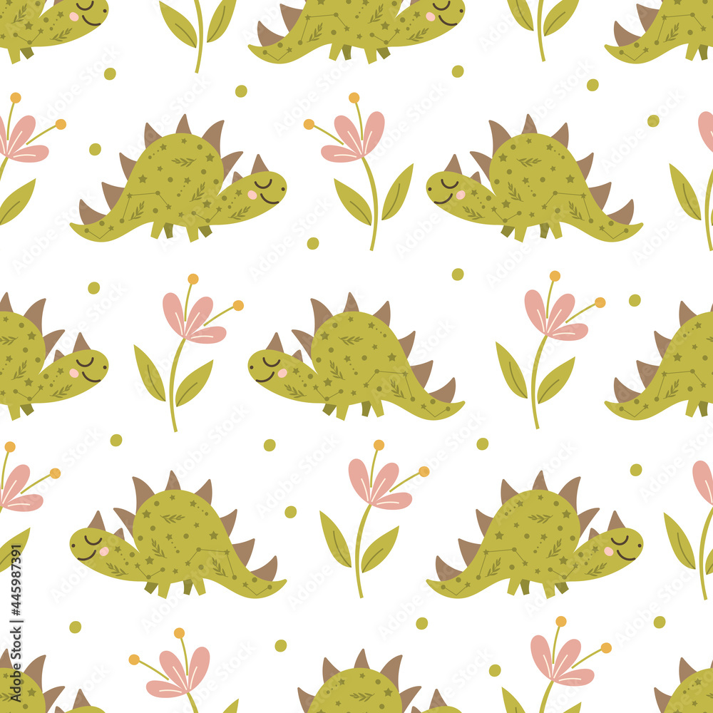 Fototapeta premium Dinosaur seamless pattern design. Vector illustration.