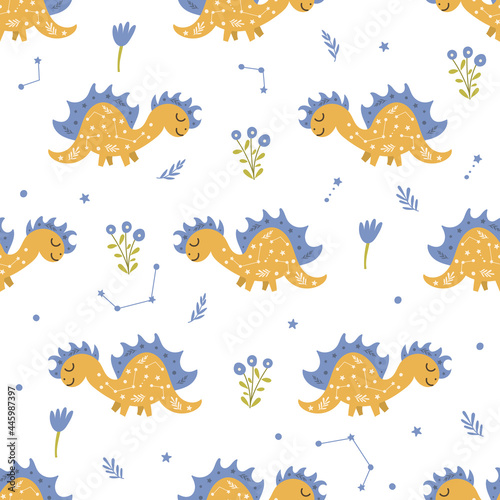 Dinosaur seamless pattern design. Vector illustration.