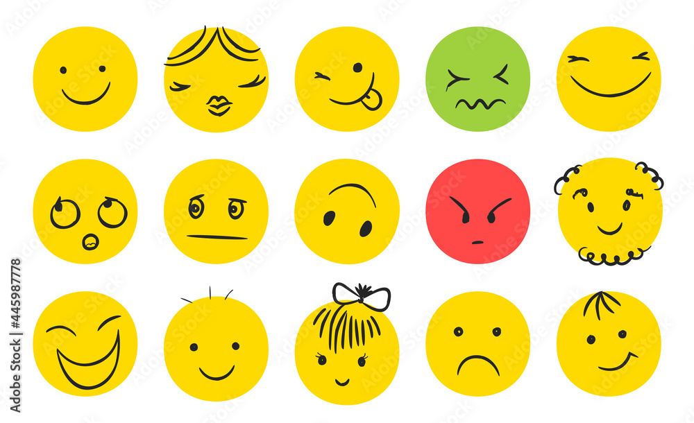 Face character set isolated on white background. Doodle people emotion. Comic style. Face character set isolated on white background. Doodle people emotion. Comic style.