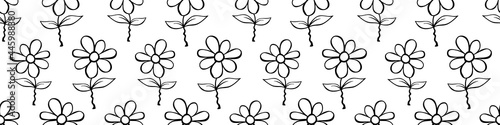 Vector simple primitive floral seamless pattern. Cute endless print with flowers drawn by hand. Sketch  doodle  scribble