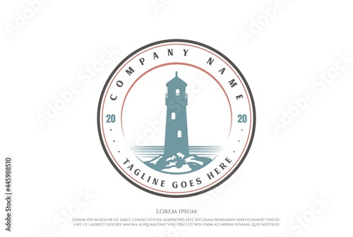 Vintage Retro Searchlight Lighthouse Beacon Tower Island Beach Logo Design Vector