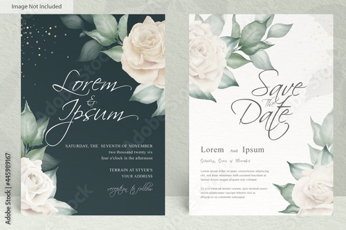 watercolor wedding invitation template with arrangement flower and leaves