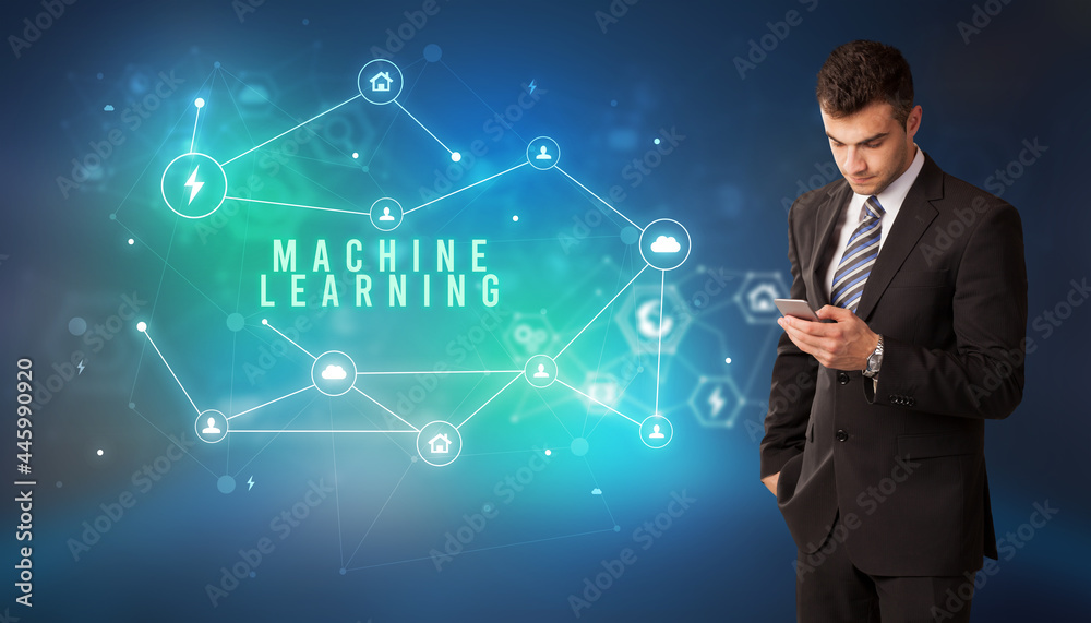 Businessman thinking about technology concept Businessman thinking about technology concept