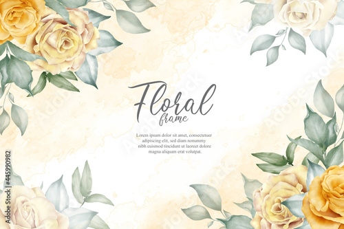 watercolor wedding invitation design with arrangement flower and leaves