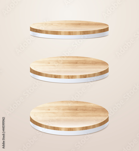 Abstract minimal scene with geometric vector wood podium, presentation mock up, show cosmetic product display stage pedestal design