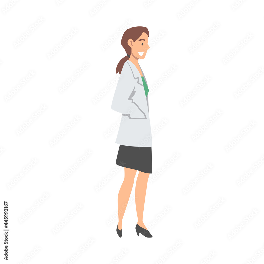 Woman Medical Doctor or Physician in White Coat Working at Hospital Vector Illustration Woman Medical Doctor or Physician in White Coat Working at Hospital Vector Illustration