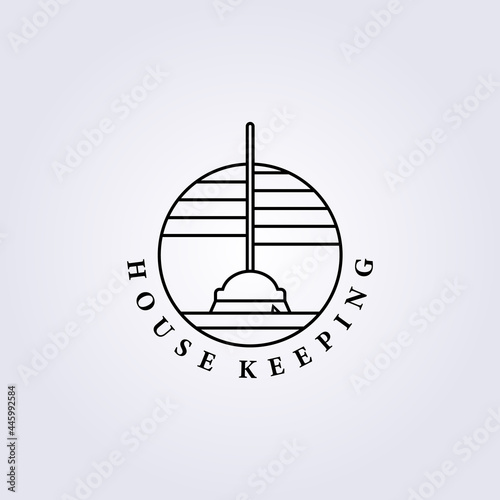 broom, housekeeping, cleaning logo vector illustration simple line art icon symbol label template background design