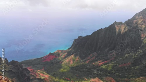 Napali Coast Fly Over Kalalau Valley Helicopter Drone Aerial Cinematic  photo
