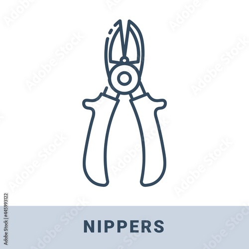 Wire cutters outline icon. Vector monochrome illustration isolated on white background. Hand construction tool for renovation work.