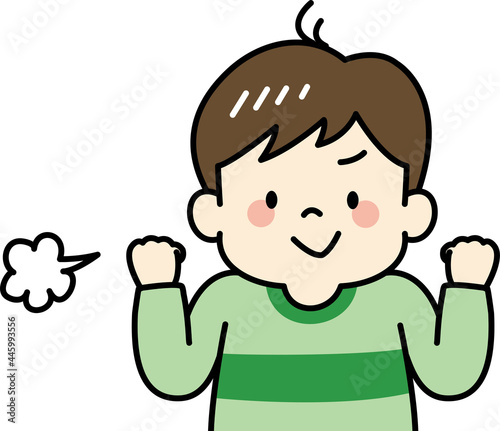ガッツポーズをする男の子のイラスト（上半身）