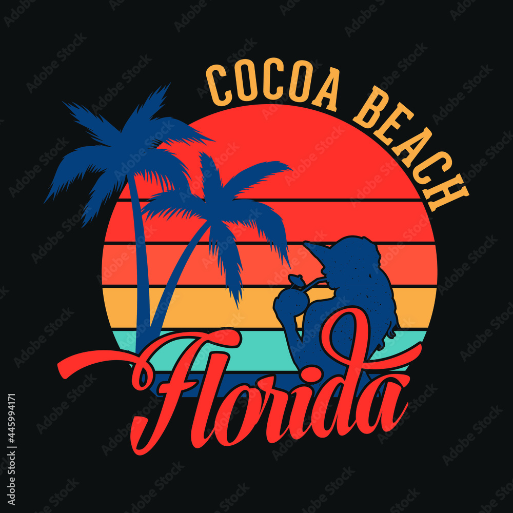 Cocoa Beach Florida - Summer beach t shirt design, vector graphic.