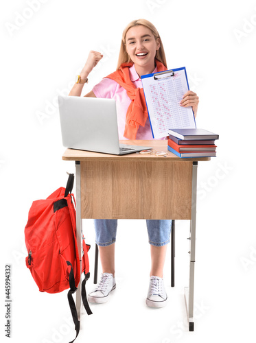 Happy student with answer s...