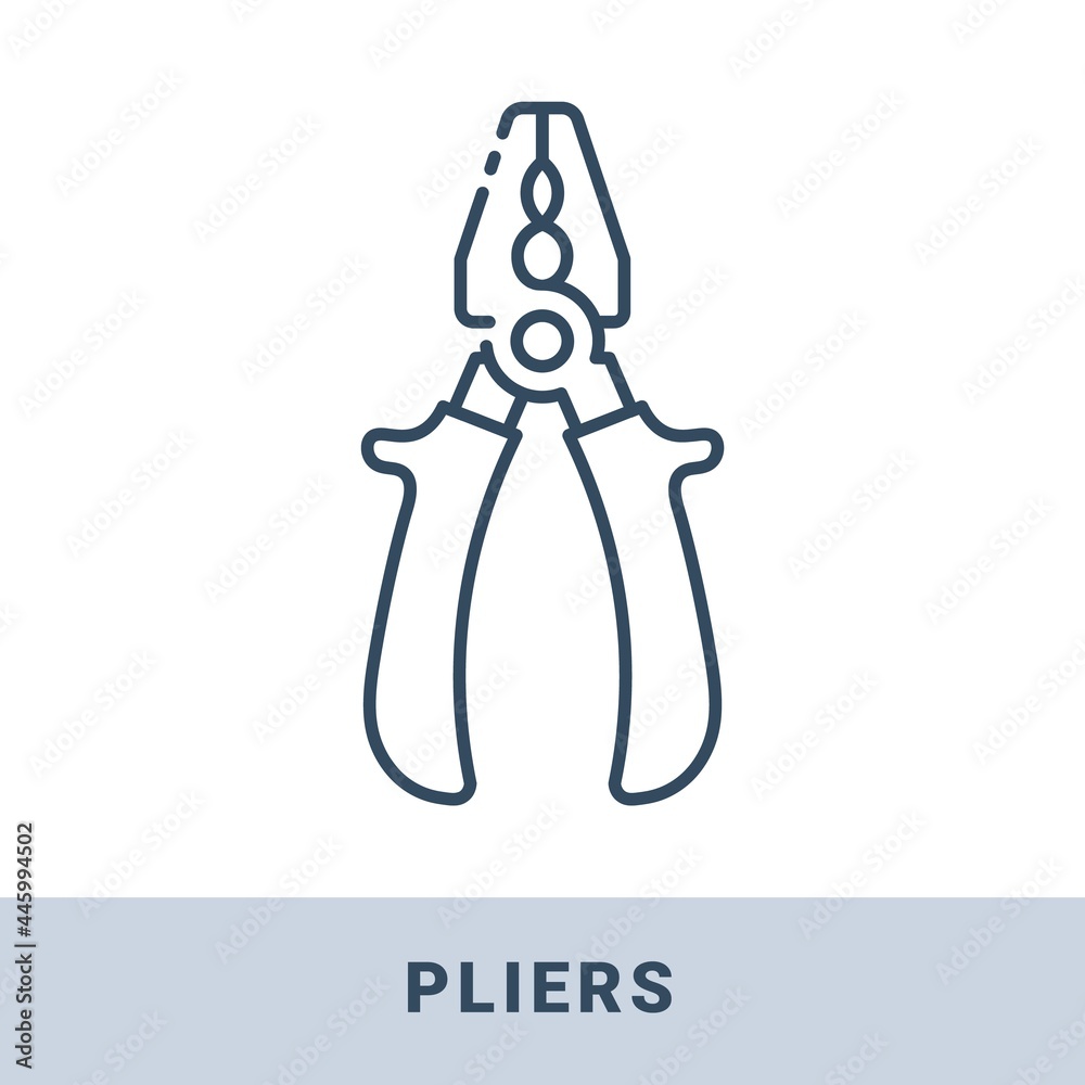 Pliers with rubber handle outline icon. Vector monochrome illustration isolated on white background. Hand construction tool for renovation work. Pliers with rubber handle outline icon. Vector monochrome illustration isolated on white background. Hand construction tool for renovation work.