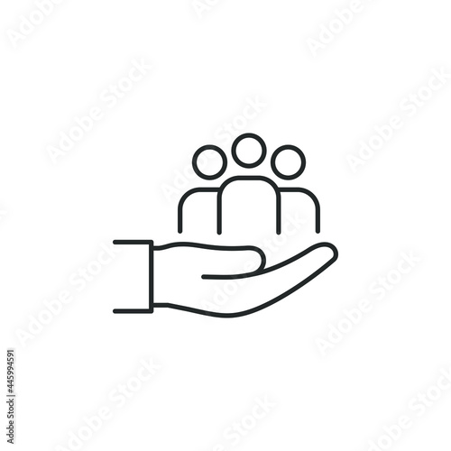 Group of people on hand icon line style isolated on white background. Vector illustration