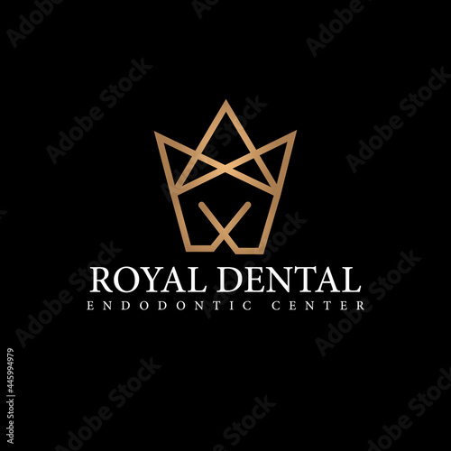 royal dental logo, line art queen crown and tooth vector