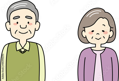 正面を向くおじいさんとおばあさんのイラスト（上半身）