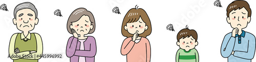 困る三世代家族のイラスト（上半身）