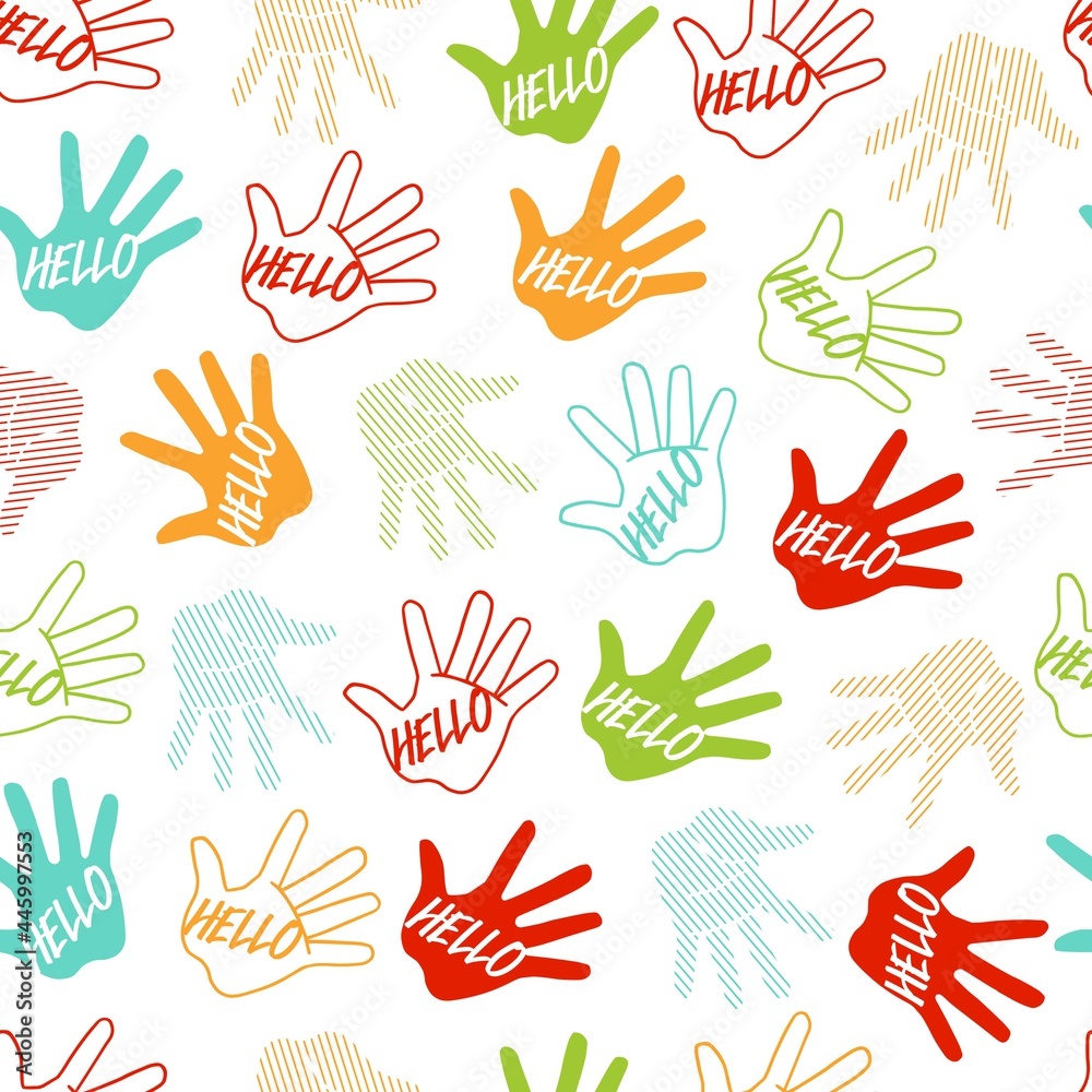 Abstract Seamless Pattern with Expressive Palm of Hands Vector Graphic Art